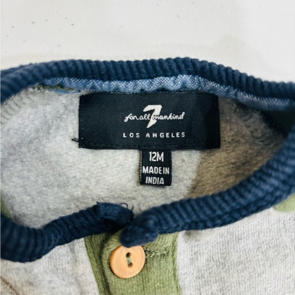 7 For All Mankind Olive and Heather Gray Kids Pullover Top, 12 Month - Picture 4 of 5